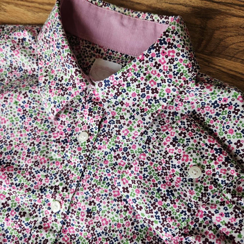 Brooks‎ Brothers Women's 8 Long-Sleeve Bright Pastel Floral Polo Shirt Feminine